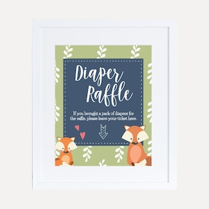 Fox Baby Shower Diaper Raffle Sign Template - Affordable Baby Shower Sign, Baby Shower Decorations, Baby Shower Sign Girl, Baby Boy