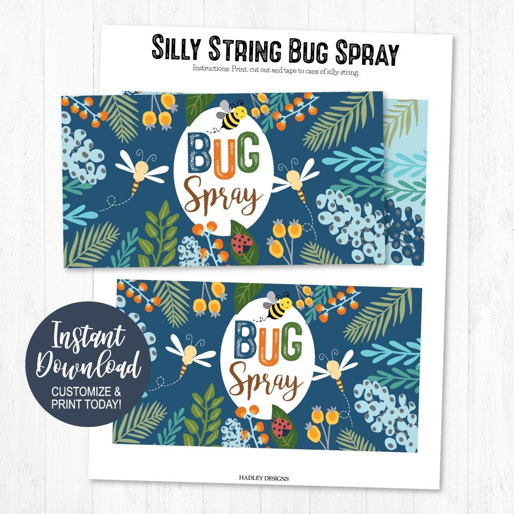 Silly String Bug Spray Label Printable Camping Party Favor | Etsy