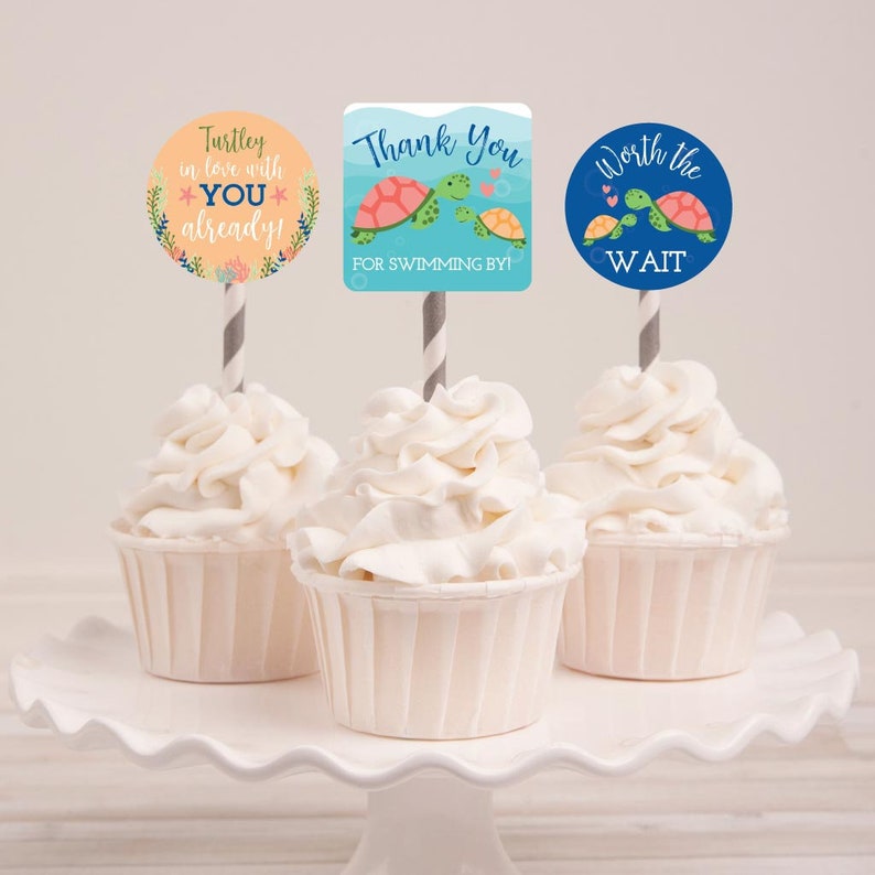 Sea Turtle Baby Shower Cupcake Toppers Template Baby Shower Etsy