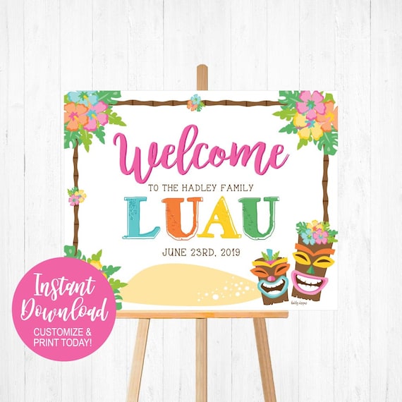 Welcome Poster Sign, Welcome Party Sign Luau, Aloha Welcome Sign, 1st Birthday Welcome Sign, Luau Welcome Sign Birthday, Luau Printable Sign