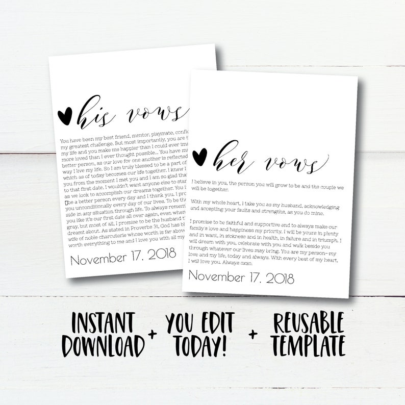 Custom Calligraphy Wedding Vows Print Wedding Vows First Etsy