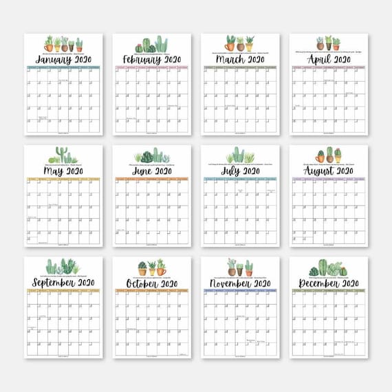 Printable 2020 Calendar for Binder Printable 2020 Calendar