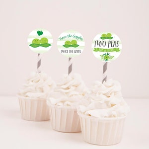 Peas In A Pod Twins Baby Shower Cupcake Toppers Template  - Baby Shower Cupcake Decorations, DIY Printable Cupcake Topper, Party Cupcake