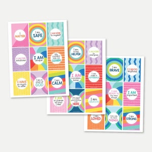 Positive Affirmationskarten für Kinder zum Ausdrucken, Ermutigung motivierende inspirierende Vorlagen, tägliche Morgen-Wachstums-Mindset-Notizen des Kindes