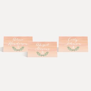 Plantilla de tarjetas de lugar de boda de acuarela de melocotón - Recepción de boda de tarjetas de lugar, caligrafía de tarjeta de lugar de boda, PDF imprimible