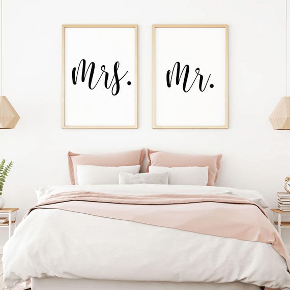 Mr. and Mrs. Printable Sign Set Minimalist Rustic Wall Art | Etsy