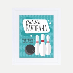 Plantilla de signo de favores de fiesta de niños de bolos - Plantilla de signo de favor de bolos, PDF de signo de favor, signo de favores de cumpleaños de fiesta de niños de bolos