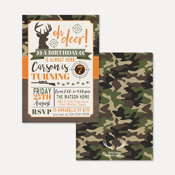 Camo Hunting Kids Party Invitation Template - Kids Birthday Invites, Invites for Party, Kids Birthday Invitation Template