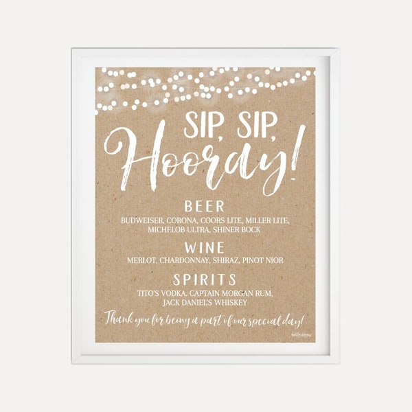 Kraft Lace Rustic Wedding Bar Menu Sign Template - Printable Signature Drinks Menu, Bar Menu Wedding Template, Menu Marriage, Hadley Designs