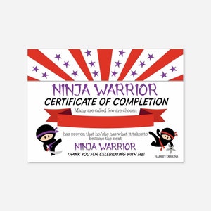 Ninja Kids Party Abschlusszertifikat Vorlage - Benutzerdefiniertes Abschlusszertifikat, Partyzertifikat, druckbares Zertifikat bearbeitbar