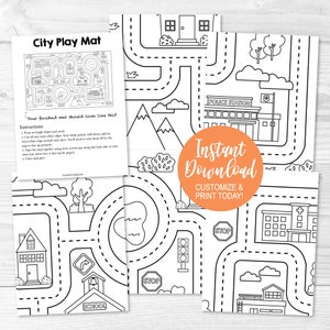 Play Mat Patterns, Play Mat For Cars, Play Mat Squares, Play Mat Cars, Town City Mat, Travel Game Printable, Instant Download