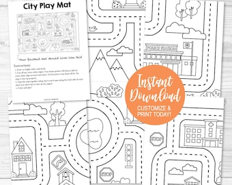 Play Mat Patterns, Play Mat For Cars, Play Mat Squares, Play Mat Cars, Town City Mat, Travel Game Printable, Instant Download