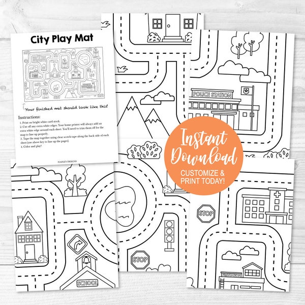 Play Mat Patterns, Play Mat For Cars, Play Mat Squares, Play Mat Cars, Town City Mat, Travel Game Printable, Instant Download