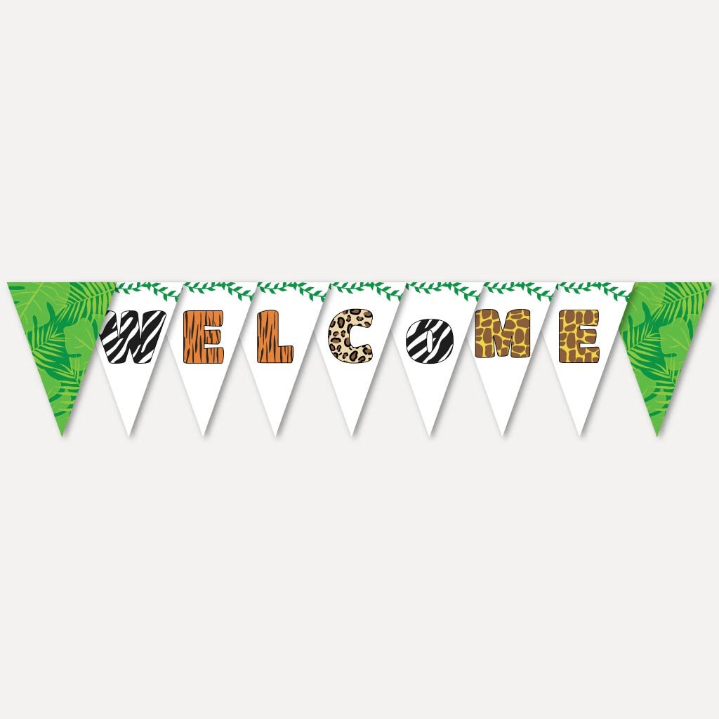Jungle Animals Green Printable Banner Template Baby Shower | Etsy