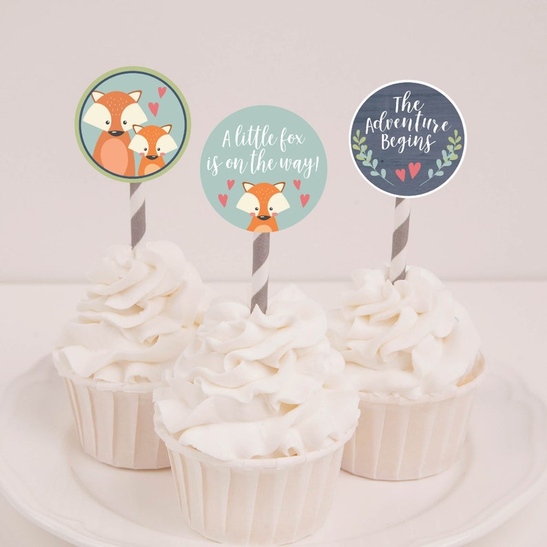 Fox Baby Shower Cupcake Toppers Template baby Shower Cupcake Etsy