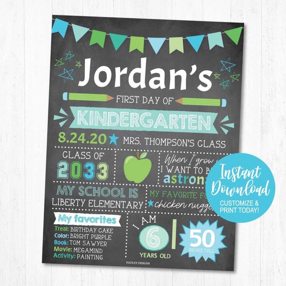 First Day Sign Printable, First Day Sign Editable, Preschool Sign Chalkboard, Reusable School Sign, Printable Back to School Sign Reuseable