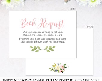 Pink Cream Blue Girl Floral Book Request Download, Book Request Baby Shower, Book Request Card for Shower, Book Request Insert, Imprimable