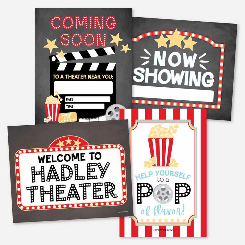 Movie Night Sign Set Templates Printable Birthday Etsy