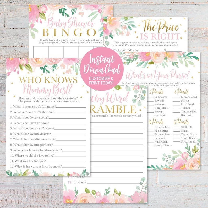 Baby Shower Game Suite Baby Shower Game Package Baby Shower Etsy