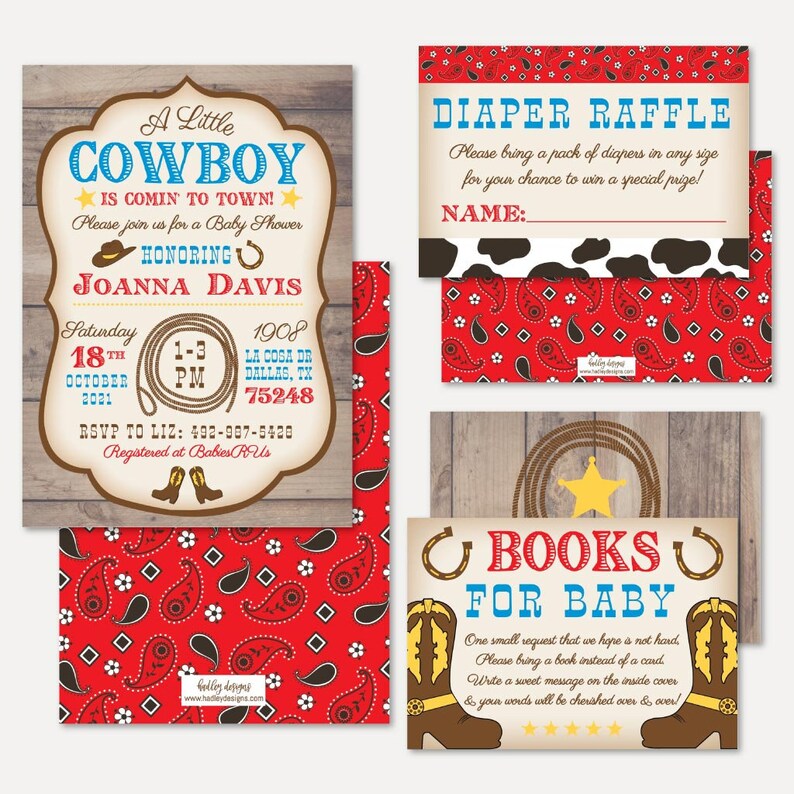 Cowboy Baby Shower Invitation Suite Template Shower Etsy