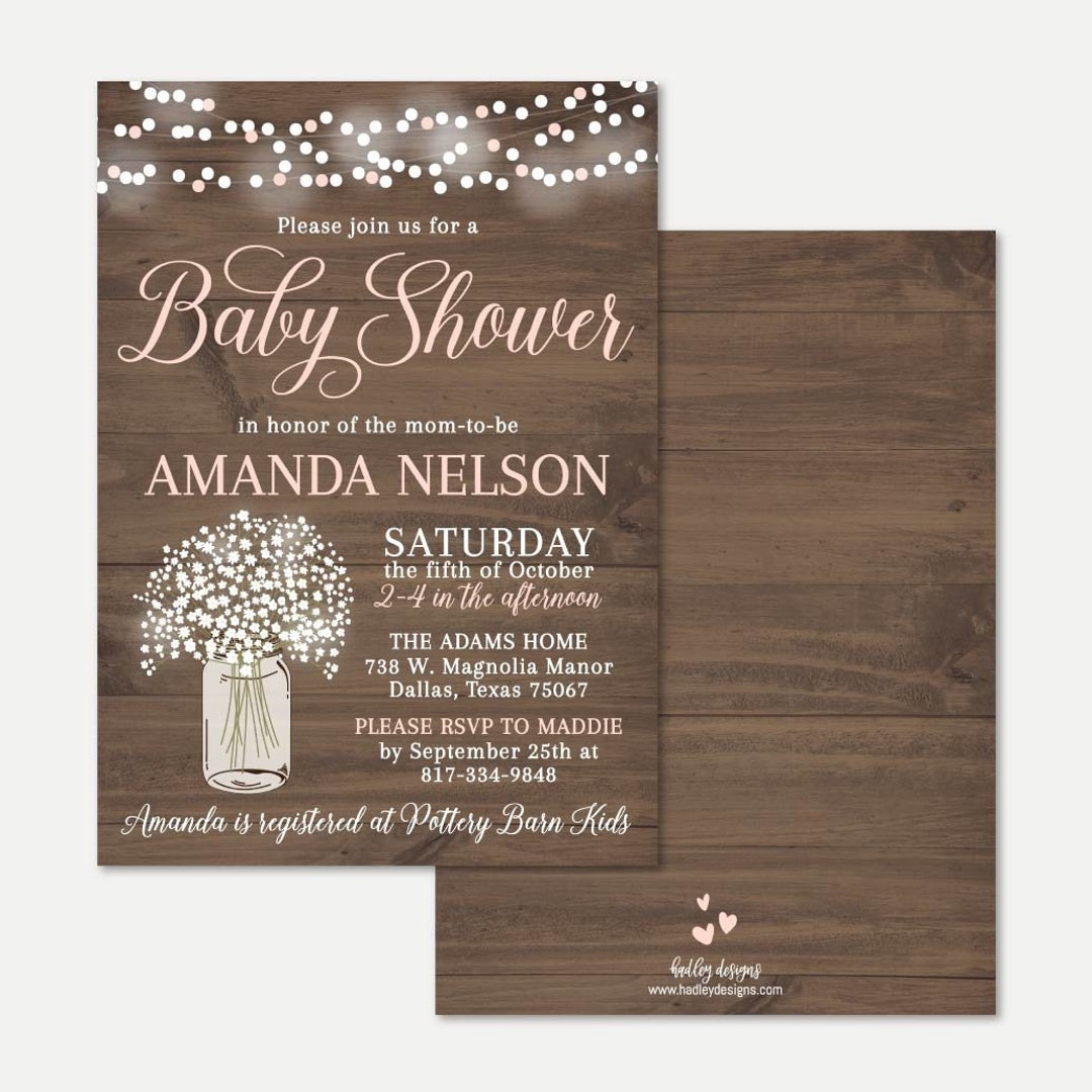 Wood Rustic Floral Girl Baby Shower Invitation Template Affordable Baby