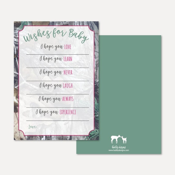 Camo Girl Baby Shower Wishes Card Template Baby Well Wishes | Etsy