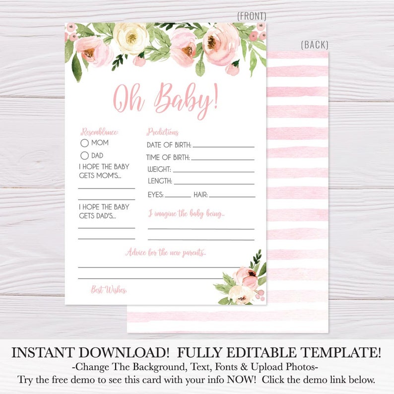 Printable Little one Shower Prediction Card, Kid Shower Prediction Down load, Boy or girl Shower Prediction Suggestions, Printable Prediction Playing cards Editable photograph relating to Baby Prediction Cards Free Printable referred to as Printable Kid Shower Prediction Card, Child Shower Prediction Down load, Youngster Shower Prediction Assistance, Printable Prediction Playing cards Editable