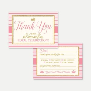 Prinses Kids Party Vul de lege bedankkaartsjabloon in - Prinses bedankkaart Instant Download, Prinses bedankbriefje afdrukbaar