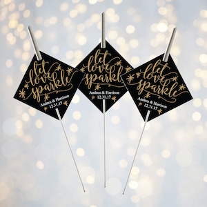Printable Let Love Sparkle Tags for Sparklers, Black Gold Wedding Sparkler Holder Tag Personalized Exit Send Off Sleeves DIY PDF Template