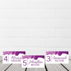 Purple Watercolor Wedding Place Cards Template Place Cards Wedding Reception, Wedding Place Card ...