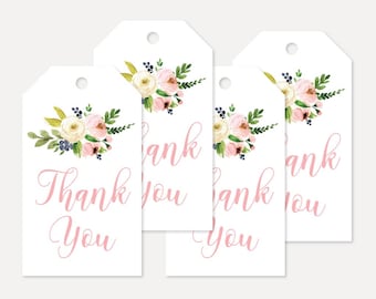 Pink Cream Blue Floral Baby Shower Favor Tags, Thank You Favor Tag Baby Shower, Thank You Favor Tags Printable, Shower Thank You Tag