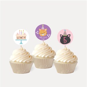 Cat Kids Party Cupcake Topper Template - Cupcake Toppers Cupcake, Cake Toppers Birthday Cupcake Toppers, 50 cupcake toppers
