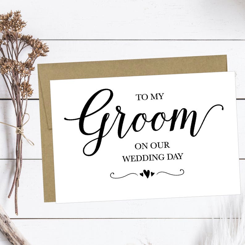 To My Groom On Our Wedding Day Printable Cards, Wedding Day Card, Simple Rustic Wedding Gift To Groom From Bride, DIY Instant PDF Download image 1