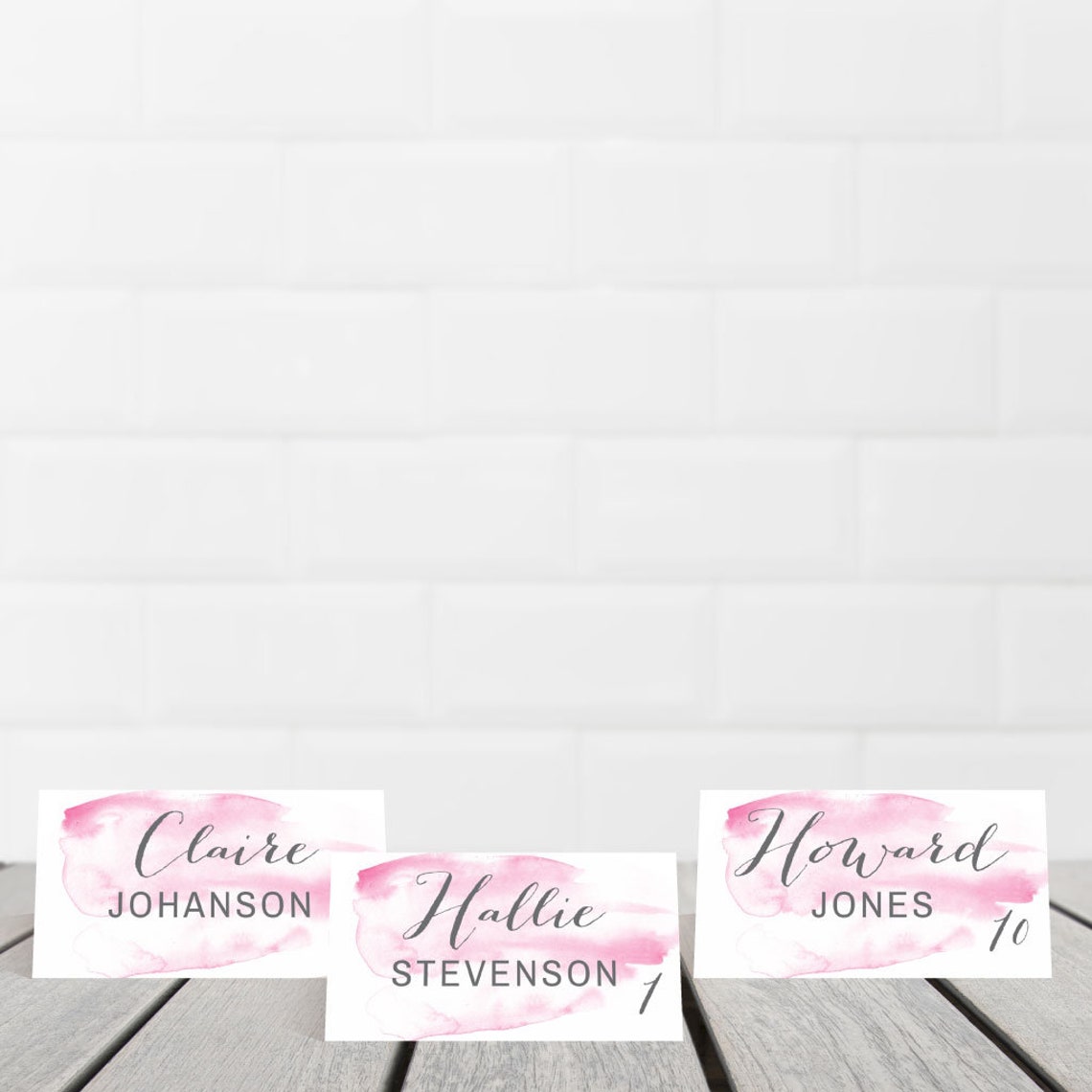 Pink Watercolor Splash Wedding Place Cards Template -hadley Design ...
