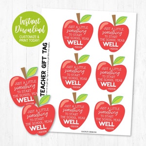 Druckbarer Schulanfang Geschenkanhänger für Lehrer, Beste Lehrerbevorzugung Tag Vorlage, Apple Danke PDF Aufkleber, Benutzerdefinierte hängende Reinigungsetiketten