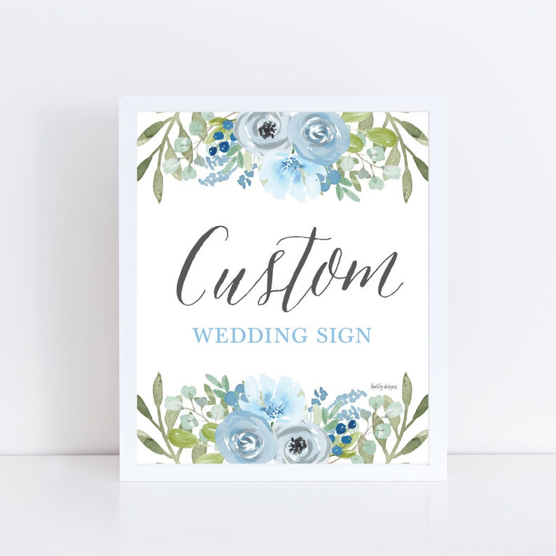 Customizable Sign Design Your Own Sign Create Your Own Wedding Reception Silver Glitter Striped Blue Floral Wedding Custom Sign Template