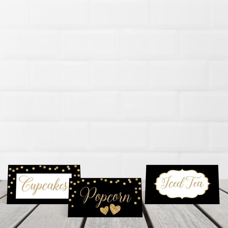 Black And Gold Editable Food Tent Cards Food Tent Card Etsy