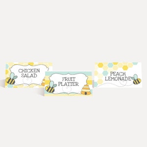 Bee Baby Douche Voedsel Tent Kaarten Sjabloon - Voedsel Tent Kaart Instant Download, Bewerkbare Buffetkaart, Afdrukbare Feestdecoratie