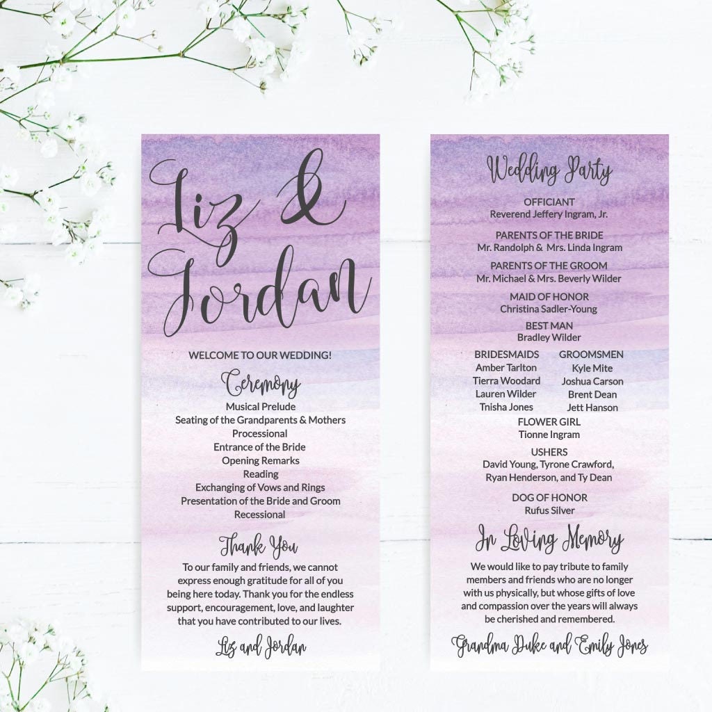 Printable Wedding Programs Download Wedding Program Layout Etsy