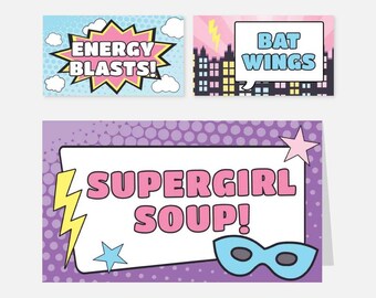 Superhero Kids PartyFood Tent Cards Template - Food Place Cards,Food Tent Card Template,Buffet Cards Template,Food Labels Printable, Digital