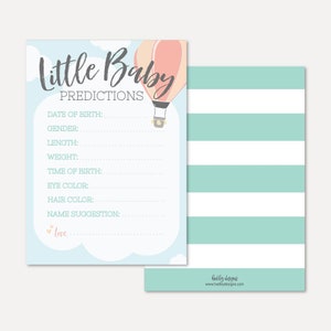 Modelo de cartão de previsão de chá de bebê com balão de ar quente - lembrança de chá de bebê para impressão, previsão de download instantâneo, designs Hadley