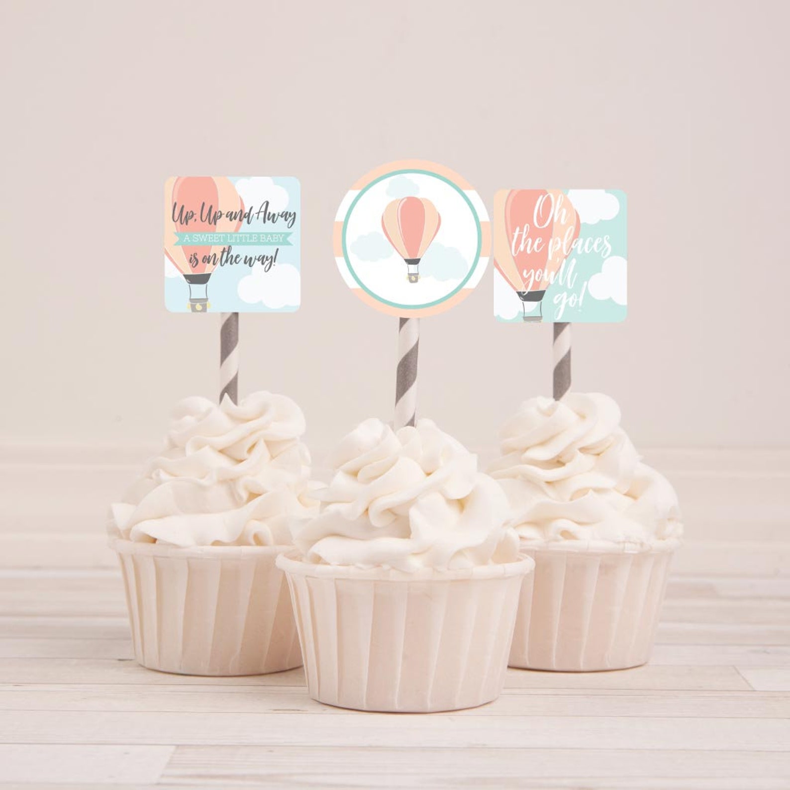 Hot Air Balloon Baby Shower Cupcake Topper Template cupcake | Etsy