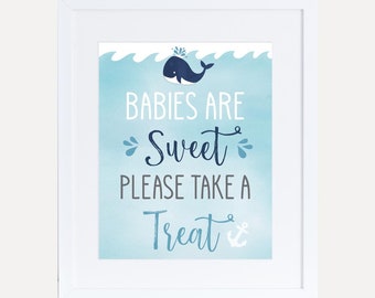 Whale Baby Shower Treats Sign Template - Personalized Sign, Baby Shower Sign Thanks, Baby Shower Welcome Decoration, Hadley Designs
