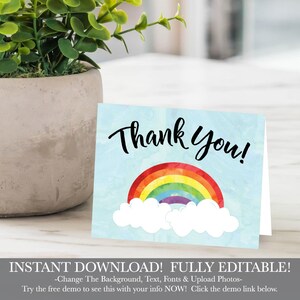 Printable Rainbow Thank You Card Template, DIY Thank You Card, Kids ...