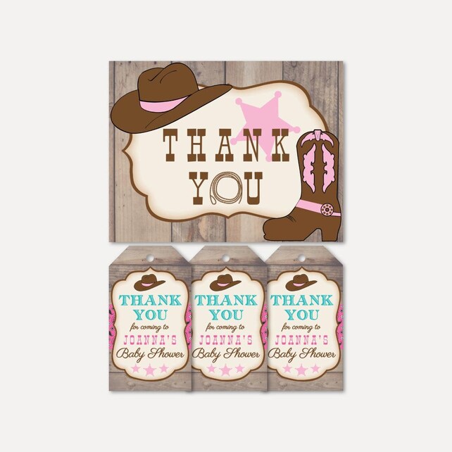 cowgirl baby shower thank you card and favor tags templates favor party tags templates