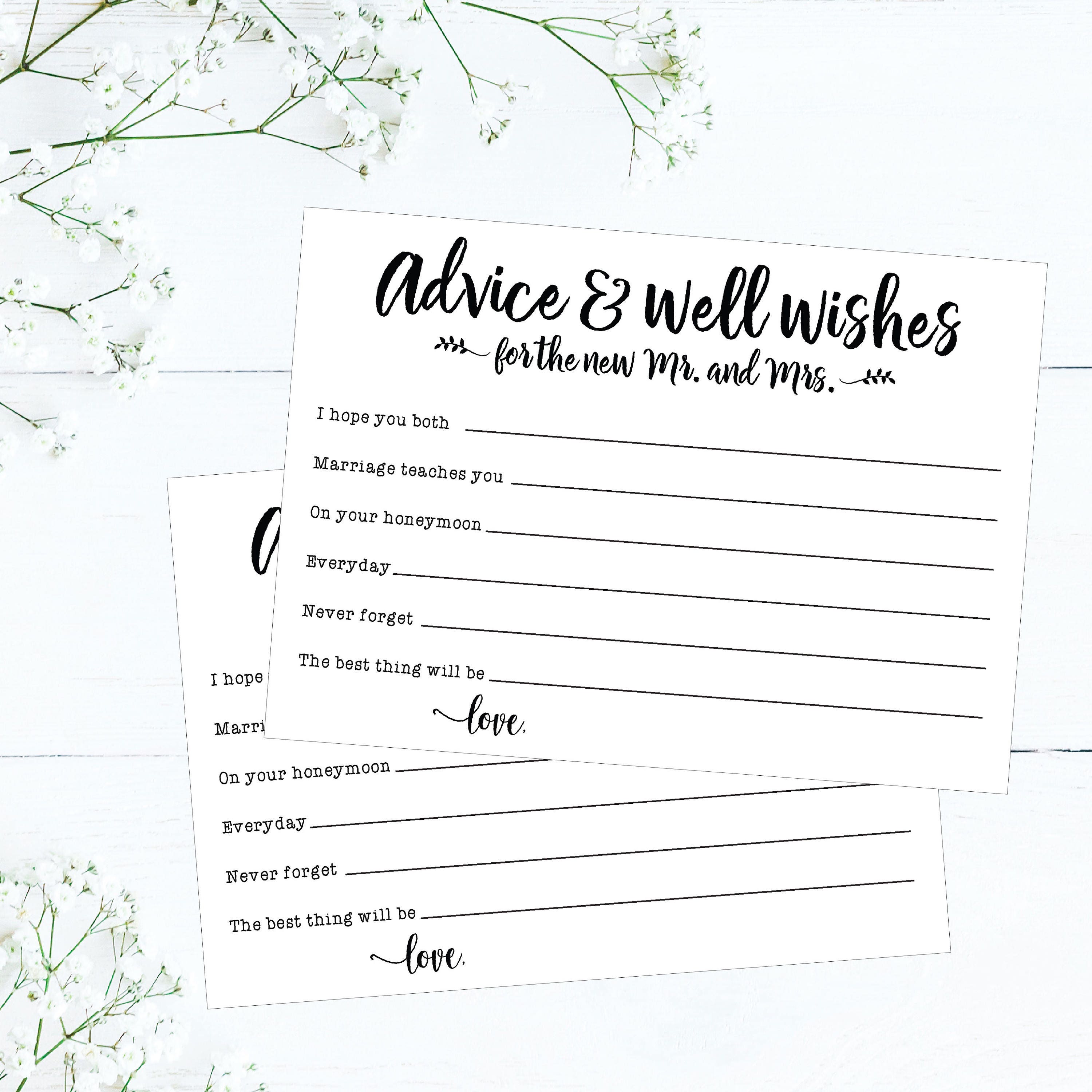 Printable Bridal Shower Advice Cards 23x23, Funny Wedding Advice For Bride  and Groom, Advice For The Bride Template Well Wishes For Mr and Mrs Regarding Marriage Advice Cards Templates