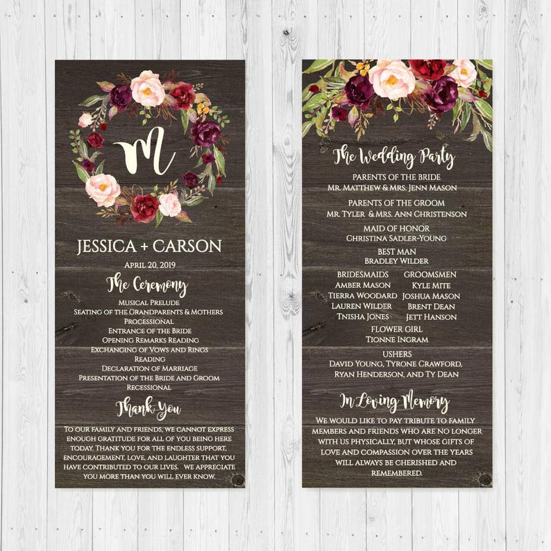 Printable Wedding Programs Download Wedding Program Downloadable Template Wedding Program Thank You Ideas Wedding Program Layout Design