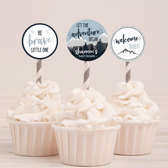 Adventure Mountain Baby Shower Cupcake Toppers Template Baby Etsy