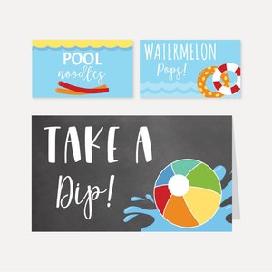 Wellen Pool Kinder Party Essen Zelt Karten Vorlage -Bearbeitbare Essen Zelt Karte, druckbare Essen Zelt Karten, Essen Zelt Karten Sofortiger Download