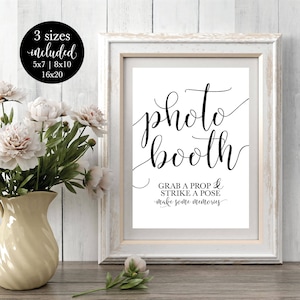 Printable Wedding Photobooth Sign, Rustic Modern Reception Party Signage Decor, Grab a Prop, Strike a Pose, DIY Instant Download Template image 1